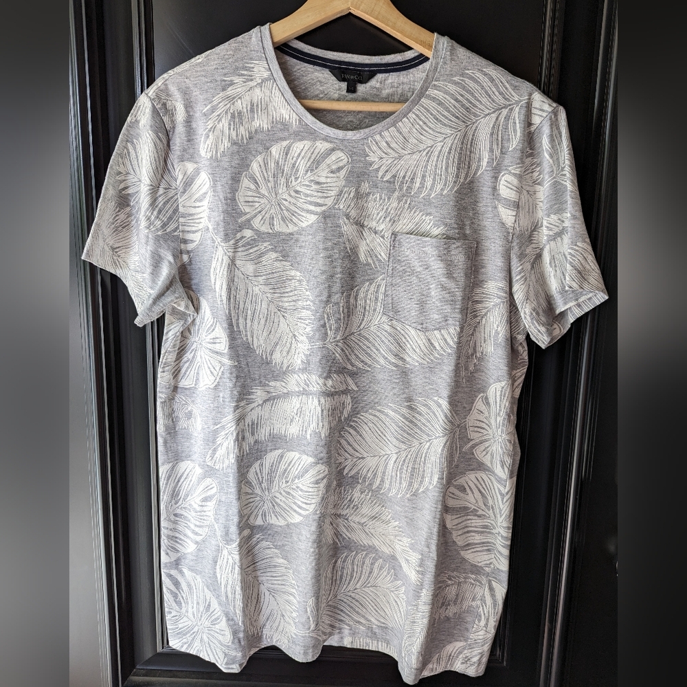 Gray Leaf Print Men's Shirt